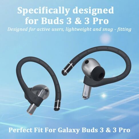 Ear Hooks for Samsung Galaxy Buds 3 Pro/Buds3,Sport Earbuds Covers Silicone Anti-Slip Ear Hook Galaxy Buds 3 Pro Ear Tips Accessories Anti-Lost Lanyard,Galaxy Buds 3 Ear Hooks(Black) in Kuwait