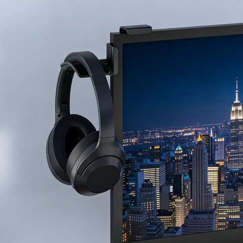 Aiivioll Adjustable Monitor Headset Stand, Headphone Holder Hook Hanger, Space-Saving Desk Organizer for Office Gaming & Study, Detachable Headphone Stand for Desk, Black in Saudi Arabia