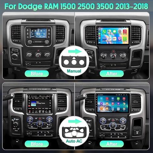 4G+64G Car Stereo for Dodge RAM 1500/2500/3500 2013-2018 w/Wireless Carplay & Android Auto, 9" Touchscreen Android 13 Double Din Car Radio GPS Navi Bluetooth WiFi FM Backup Camera, Manual & Auto AC in Saudi Arabia