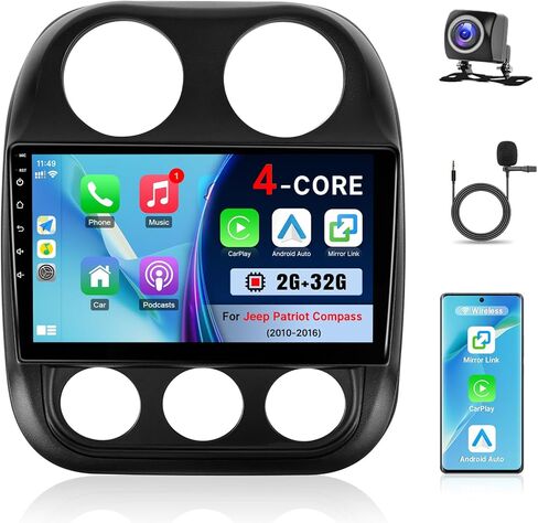 راديو سيارة 2+32 جيجابايت لسيارة جيب باتريوت كومباس 2010-2016 مع CarPlay Android Auto Mirrorlink، KuTaiTai 9 بوصة تعمل باللمس ستيريو سيارة لسيارة جيب باتريوت كومباس مع نظام تحديد المواقع العالمي، بلوتوث، واي فاي، FM، SWC in Kuwait
