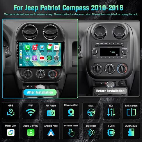 راديو سيارة 2+32 جيجابايت لسيارة جيب باتريوت كومباس 2010-2016 مع CarPlay Android Auto Mirrorlink، KuTaiTai 9 بوصة تعمل باللمس ستيريو سيارة لسيارة جيب باتريوت كومباس مع نظام تحديد المواقع العالمي، بلوتوث، واي فاي، FM، SWC in Kuwait