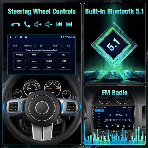 راديو سيارة 2+32 جيجابايت لسيارة جيب باتريوت كومباس 2010-2016 مع CarPlay Android Auto Mirrorlink، KuTaiTai 9 بوصة تعمل باللمس ستيريو سيارة لسيارة جيب باتريوت كومباس مع نظام تحديد المواقع العالمي، بلوتوث، واي فاي، FM، SWC in Kuwait