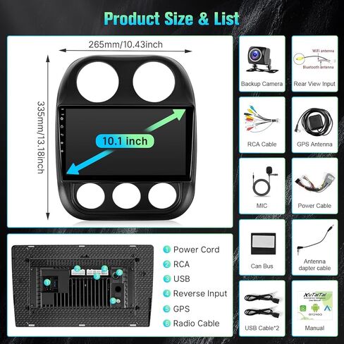 راديو سيارة 2+32 جيجابايت لسيارة جيب باتريوت كومباس 2010-2016 مع CarPlay Android Auto Mirrorlink، KuTaiTai 9 بوصة تعمل باللمس ستيريو سيارة لسيارة جيب باتريوت كومباس مع نظام تحديد المواقع العالمي، بلوتوث، واي فاي، FM، SWC in Kuwait