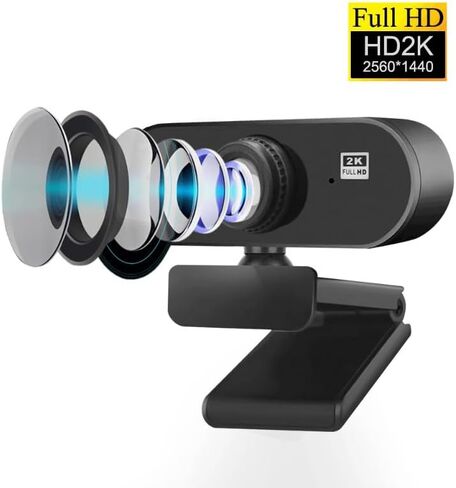 كاميرا ويب USB 2K HD مع ميكروفون مدمج، حامل ثلاثي قابل للدوران، عدسة واسعة الزاوية، غطاء للخصوصية، تصحيح تلقائي للضوء، توصيل وتشغيل كاميرا ويب USB-A للكمبيوتر المحمول، سطح المكتب، الكمبيوتر الشخصي، البث - أسود in Kuwait