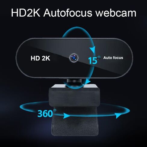 كاميرا ويب USB 2K HD مع ميكروفون مدمج، حامل ثلاثي قابل للدوران، عدسة واسعة الزاوية، غطاء للخصوصية، تصحيح تلقائي للضوء، توصيل وتشغيل كاميرا ويب USB-A للكمبيوتر المحمول، سطح المكتب، الكمبيوتر الشخصي، البث - أسود in Kuwait