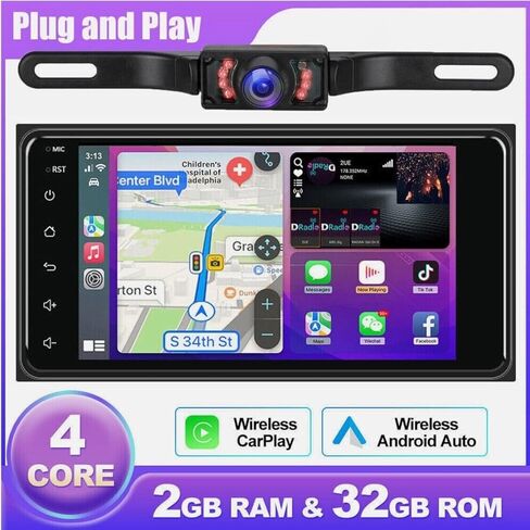 Double Din Car Stereo Radio for Toyota Tundra 2000-2006, 7" Touchscreen Car Audio Receivers with Carplay Android Auto Support Bluetooth SWC FM GPS Navigation Backup Camera 2+32G in Saudi Arabia