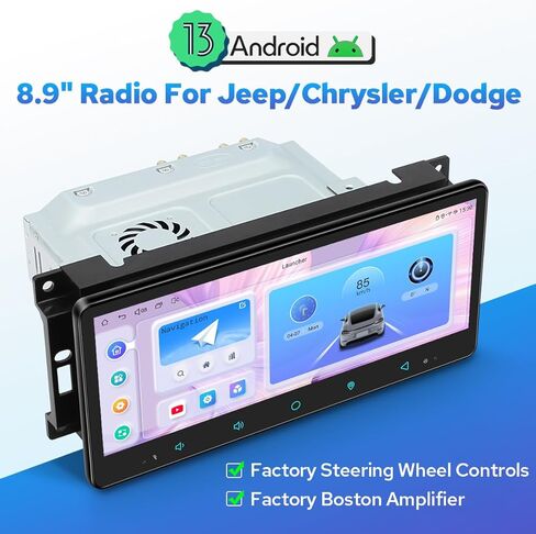 راديو سيارة JOYING لسيارة Jeep Wrangler Jk Patriot Compass Grand Cherokee/Chrysler/Dodge (2007-2017)، شاشة لمس IPS 8.9 بوصة Android 13 ستيريو 4 جيجابايت + 64 جيجابايت مع تشغيل لاسلكي، Android Auto (JY-JP102T4) in Kuwait