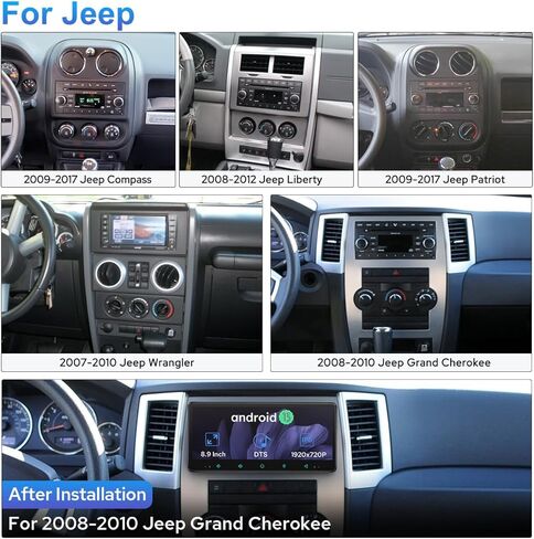راديو سيارة JOYING لسيارة Jeep Wrangler Jk Patriot Compass Grand Cherokee/Chrysler/Dodge (2007-2017)، شاشة لمس IPS 8.9 بوصة Android 13 ستيريو 4 جيجابايت + 64 جيجابايت مع تشغيل لاسلكي، Android Auto (JY-JP102T4) in Kuwait