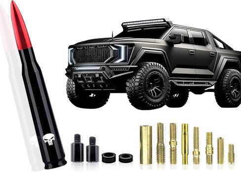 هوائي رأس رصاصة معدل للسيارة مناسب لسيارة Ford F150 F250 F350 Raptor Mustang Truck Wrangler Jeep شيفروليه (جمجمة حمراء) in Kuwait