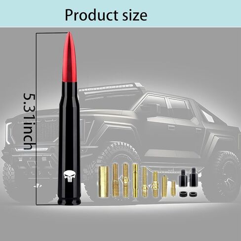 هوائي رأس رصاصة معدل للسيارة مناسب لسيارة Ford F150 F250 F350 Raptor Mustang Truck Wrangler Jeep شيفروليه (جمجمة حمراء) in Kuwait