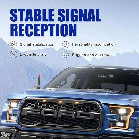 هوائي رأس رصاصة معدل للسيارة مناسب لسيارة Ford F150 F250 F350 Raptor Mustang Truck Wrangler Jeep شيفروليه (جمجمة حمراء) in Kuwait
