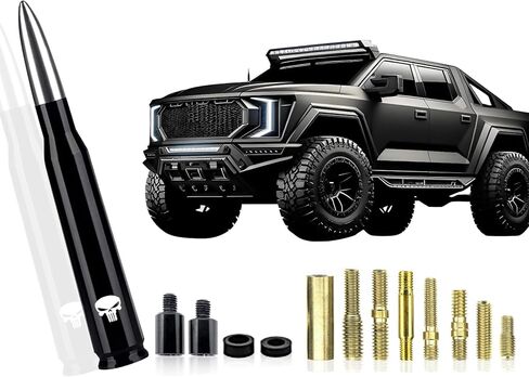 هوائي رأس رصاصة معدل للسيارة مناسب لسيارة Ford F150 F250 F350 Raptor Mustang Truck Wrangler Jeep شيفروليه (جمجمة حمراء) in Kuwait