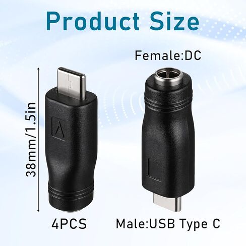 4 قطع محول USB C إلى تيار مستمر، 5 فولت تيار مستمر 5.5 × 2.1 مم أنثى إلى USB نوع C ذكر قابس تحويل موصل طاقة شحن أسطواني جاك مصدر طاقة عالمي لأجهزة الشحن in Kuwait