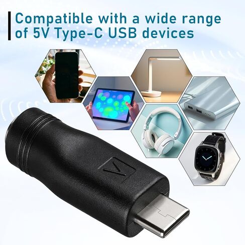 4 قطع محول USB C إلى تيار مستمر، 5 فولت تيار مستمر 5.5 × 2.1 مم أنثى إلى USB نوع C ذكر قابس تحويل موصل طاقة شحن أسطواني جاك مصدر طاقة عالمي لأجهزة الشحن in Kuwait