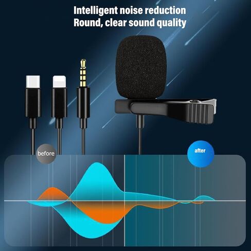 ميكروفون Yunseity USB C ذو طية صدر السترة، إسفنجة مقاومة للرياح، رقاقة تقليل الضوضاء لميكروفون Lavalier للتسجيل المباشر، قلبي فائق، أغنية K، ميكروفون ذو طية صدر السترة للهاتف الذكي مع استجابة أسرع in Kuwait