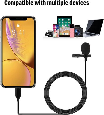 ميكروفون Yunseity USB C ذو طية صدر السترة، إسفنجة مقاومة للرياح، رقاقة تقليل الضوضاء لميكروفون Lavalier للتسجيل المباشر، قلبي فائق، أغنية K، ميكروفون ذو طية صدر السترة للهاتف الذكي مع استجابة أسرع in Kuwait
