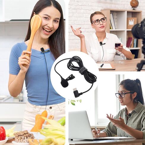 ميكروفون Yunseity USB C ذو طية صدر السترة، إسفنجة مقاومة للرياح، رقاقة تقليل الضوضاء لميكروفون Lavalier للتسجيل المباشر، قلبي فائق، أغنية K، ميكروفون ذو طية صدر السترة للهاتف الذكي مع استجابة أسرع in Kuwait
