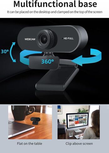 كاميرا ويب USB 1080P HD مع ميكروفون مدمج، حامل ثلاثي قابل للدوران، عدسة واسعة الزاوية، غطاء للخصوصية، تصحيح تلقائي للضوء، توصيل وتشغيل كاميرا ويب USB-A للكمبيوتر المحمول، سطح المكتب، الكمبيوتر الشخصي، البث - أسود in Kuwait