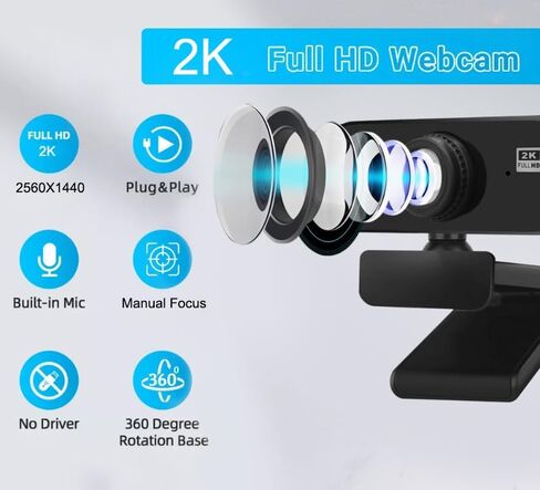 كاميرا ويب USB 1080P HD مع ميكروفون مدمج، حامل ثلاثي قابل للدوران، عدسة واسعة الزاوية، غطاء للخصوصية، تصحيح تلقائي للضوء، توصيل وتشغيل كاميرا ويب USB-A للكمبيوتر المحمول، سطح المكتب، الكمبيوتر الشخصي، البث - أسود in Kuwait