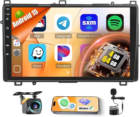 4G 64G for Toyota Corolla 2017-2019 Radio Screen CarPlay Android 15 IPS 9" Touchscreen Car Stereo Android Auto Backup Camera Bluetooth 5.0 GPS FM RDS EQ 13UI in Saudi Arabia