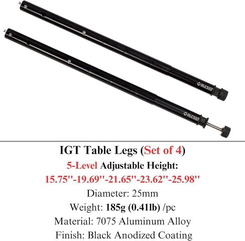 أرجل طاولة التخييم IGT، ارتفاع 5 مستويات قابل للتعديل، سبائك ألومنيوم تلسكوبية 7075، لمسة نهائية بأكسيد أسود، خفيفة الوزن، سهلة التركيب، دعم ثابت للطهي، النزهة، الشواء، المشي لمسافات طويلة (مجموعة من 4) in Kuwait
