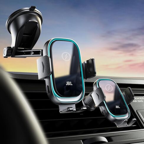 Wireless Car Charger, 3-in-1 Car Phone Holder Car Charger Phones Mount Windshield Dashboard Air Vent Fast Charging Cell Phone Holder with LED Light for iPhone Air Pro Max,Samsung S24/S23 in Saudi Arabia