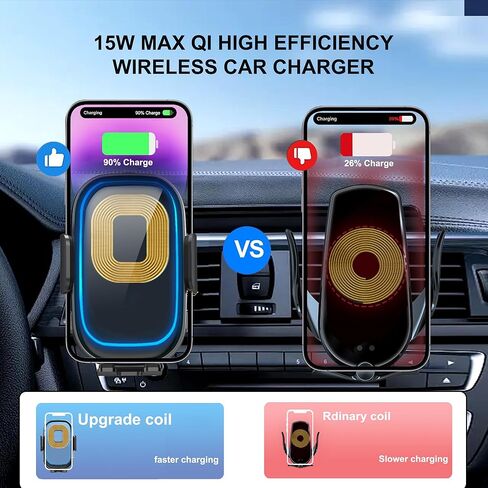 Wireless Car Charger, 3-in-1 Car Phone Holder Car Charger Phones Mount Windshield Dashboard Air Vent Fast Charging Cell Phone Holder with LED Light for iPhone Air Pro Max,Samsung S24/S23 in Saudi Arabia