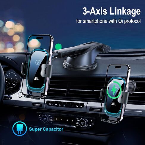 Wireless Car Charger, 3-in-1 Car Phone Holder Car Charger Phones Mount Windshield Dashboard Air Vent Fast Charging Cell Phone Holder with LED Light for iPhone Air Pro Max,Samsung S24/S23 in Saudi Arabia