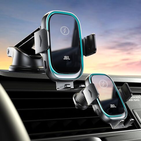 Wireless Car Charger, 3-in-1 Car Phone Holder Car Charger Phones Mount Windshield Dashboard Air Vent Fast Charging Cell Phone Holder with LED Light for iPhone Air Pro Max,Samsung S24/S23 in Saudi Arabia
