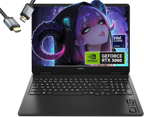 HP OMEN 16 inch Slim Gaming Laptop, 1920 x 1200 Display, Intel Core Ultra 7-255H, NVIDIA GeForce RTX 5060 GPU (8 GB Dedicated), Windows 11 Home，W/HDMI Cable (16GB RAM | 1TB PCIe SSD) in Kuwait