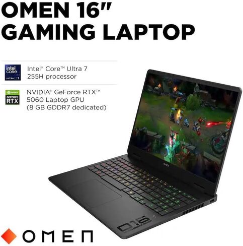 HP OMEN 16 inch Slim Gaming Laptop, 1920 x 1200 Display, Intel Core Ultra 7-255H, NVIDIA GeForce RTX 5060 GPU (8 GB Dedicated), Windows 11 Home，W/HDMI Cable (16GB RAM | 1TB PCIe SSD) in Kuwait