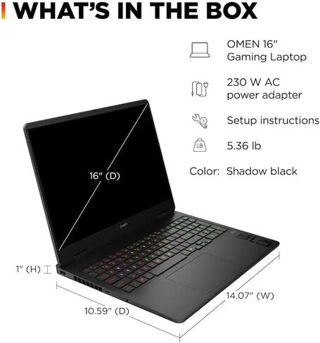 HP OMEN 16 inch Slim Gaming Laptop, 1920 x 1200 Display, Intel Core Ultra 7-255H, NVIDIA GeForce RTX 5060 GPU (8 GB Dedicated), Windows 11 Home，W/HDMI Cable (16GB RAM | 1TB PCIe SSD) in Kuwait