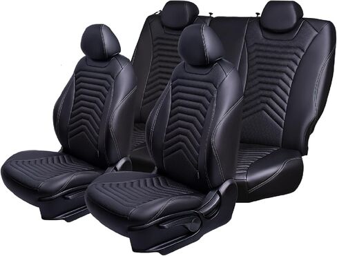 أغطية مقاعد Lord AutoFashion Toyota RAV4 2019–2025 LE، XLE، - مجموعة كاملة من جلد البولي يوريثان الفاخر - ملاءمة مخصصة - آمنة للوسائد الهوائية - حماية داخلية من الجلد البيئي - سهلة التركيب - أسود/أسود/أحمر in Kuwait