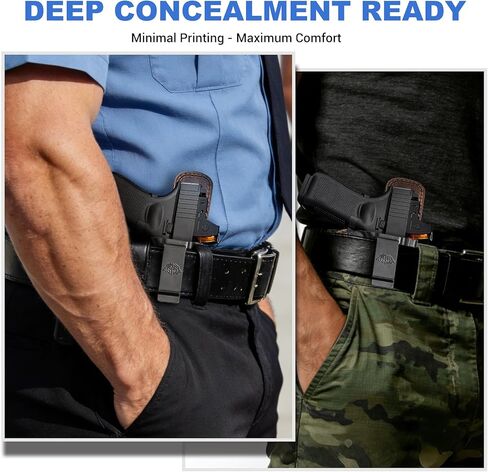حافظة IWB مريحة طوال اليوم لـ Glock 19/19X - احتفاظ قابل للتعديل، جاهز للبصريات، كيديكس والجلد الهجين، يقلل من تهيج الجلد، مثالي لإنفاذ القانون وعشاق EDC in Kuwait