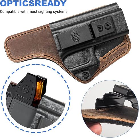 حافظة IWB مريحة طوال اليوم لـ Glock 19/19X - احتفاظ قابل للتعديل، جاهز للبصريات، كيديكس والجلد الهجين، يقلل من تهيج الجلد، مثالي لإنفاذ القانون وعشاق EDC in Kuwait