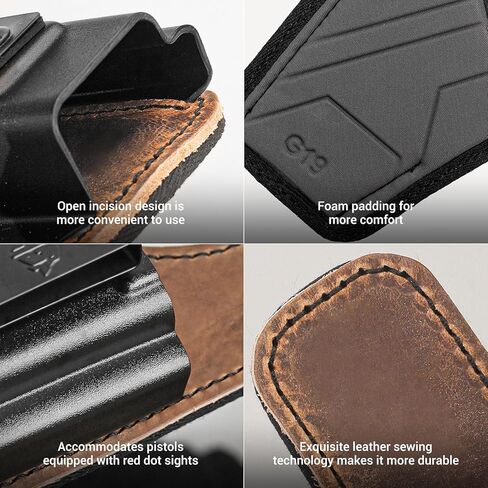حافظة IWB مريحة طوال اليوم لـ Glock 19/19X - احتفاظ قابل للتعديل، جاهز للبصريات، كيديكس والجلد الهجين، يقلل من تهيج الجلد، مثالي لإنفاذ القانون وعشاق EDC in Kuwait
