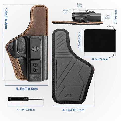 حافظة IWB مريحة طوال اليوم لـ Glock 19/19X - احتفاظ قابل للتعديل، جاهز للبصريات، كيديكس والجلد الهجين، يقلل من تهيج الجلد، مثالي لإنفاذ القانون وعشاق EDC in Kuwait