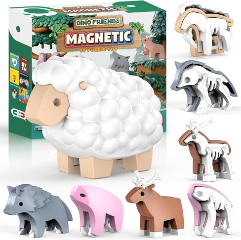 Magnetic Dinosaur Building Toys, STEM Toddler Learning Toys 3D Puzzle Dinosaur for Boys Girls, Educational Magnetic Travel Montessori Toy Dinosaurs, for Kids 3 4 5 6 7 in Saudi Arabia