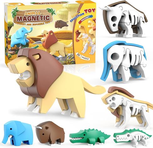 Magnetic Dinosaur Building Toys, STEM Toddler Learning Toys 3D Puzzle Dinosaur for Boys Girls, Educational Magnetic Travel Montessori Toy Dinosaurs, for Kids 3 4 5 6 7 in Saudi Arabia