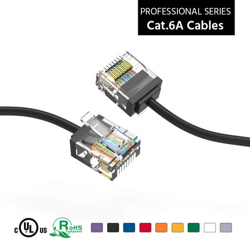 كابل Cat6A فائق النحافة بطول 4 أقدام (50 حزمة)، سلك توصيل إيثرنت فائق النحافة CAT 6، كابل إنترنت موصل RJ45 فائق النحافة 10 جيجابت للكمبيوتر الشخصي، ماك، الكمبيوتر المحمول، PS5، PS4، Xbox - أسود in Saudi Arabia