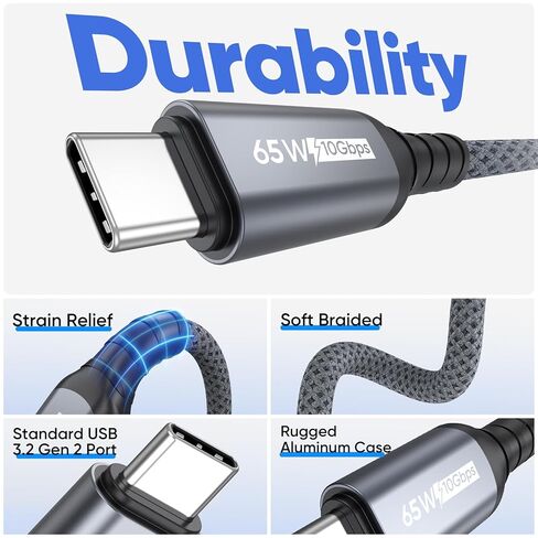 USB C to USB C Data Cable 1.5ft Short, USB 3.2 Gen 2 10Gbps High Speed Data Transfer & 65W Charging USB-C to Type-C Cord for iPhone 15/16/17 Pro Max Galaxy S23/S24/S25 Ultra External SSD to Laptop in Saudi Arabia