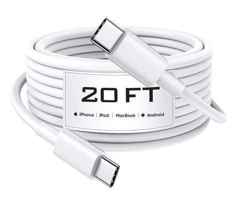 USB C to USB C Cable 15FT, 60W Fast Charging Extra Long USBC to USBC Charger Cord for iPhone 17/17 Pro/17 Pro Max/Air/16/16 Plus/16 Pro/16 Pro Max, iPhone 15 Series, Galaxy S25 S24 S23, White in Saudi Arabia