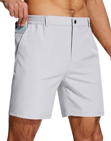 شورتات الجولف الممتدة 7 بوصة inseam شورتات فستان خفيفة الوزن جافة سريعة للرجال مع جيوب السوستة المشي لمسافات طويلة in Kuwait