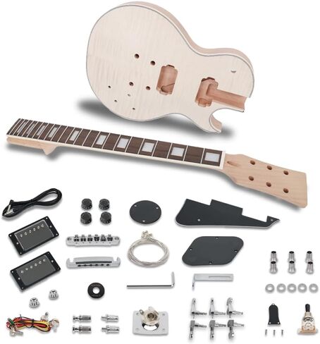 Fojill قم ببناء مجموعة الجيتار الكهربائي الخاصة بك LP ماهوجني ورقبة الجسم من خشب الورد ولوحة الأصابع جميع الأجزاء متضمنة (FLPK-60HM) in Kuwait