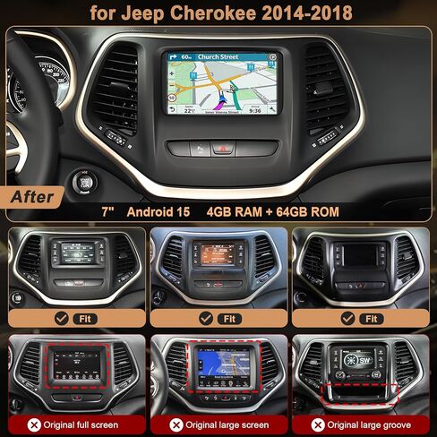 7 inch Car Radio for Jeep Cherokee 2014 2015 2016 2017 2018, Support Wireless Carplay Android Auto, GPS Navigation Stereo, 4G+64G, Backup Camera in Kuwait
