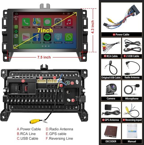 7 inch Car Radio for Jeep Cherokee 2014 2015 2016 2017 2018, Support Wireless Carplay Android Auto, GPS Navigation Stereo, 4G+64G, Backup Camera in Kuwait