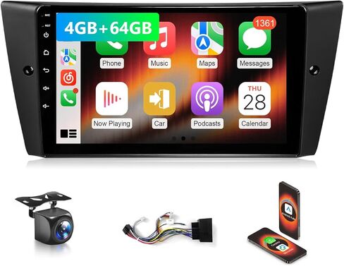 راديو سيارة VQU 4+64G لسيارة BMW 3 Series 2005 إلى 2011 328i 335i 325i E90 E91، شاشة لمس 9 بوصة IPS CarPlay/Android Auto Stereo لسيارات BMW E92 E93 w/GPS/كاميرا احتياطية/SWC/DSP/بلوتوث 5G واي فاي (بدون ألياف) in Kuwait