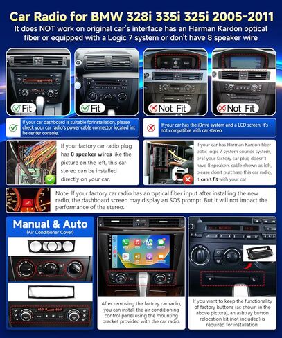 راديو سيارة VQU 4+64G لسيارة BMW 3 Series 2005 إلى 2011 328i 335i 325i E90 E91، شاشة لمس 9 بوصة IPS CarPlay/Android Auto Stereo لسيارات BMW E92 E93 w/GPS/كاميرا احتياطية/SWC/DSP/بلوتوث 5G واي فاي (بدون ألياف) in Kuwait