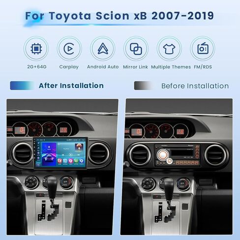 ستيريو سيارة 4G+64G Android 13 Double Din لسيارة Toyota Scion xB 2008-2015 مع CarPlay اللاسلكي وAndroid Auto، مستقبل راديو السيارة بشاشة لمس 9 بوصة يدعم GPS Navi WiFi Bluetooth SWC FM كاميرا احتياطية in Saudi Arabia