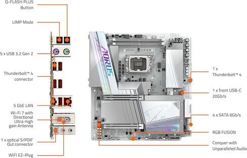 اللوحة الأم GIGABYTE Z890 AORUS Tachyon ICE Intel Core Ultra (السلسلة 2) LGA 1851، E-ATX، DDR5، 4X M.2، PCIe 5.0، Thunderbolt 4، WIFI7، 5GbE LAN، D5 Bionic Corsa in Saudi Arabia